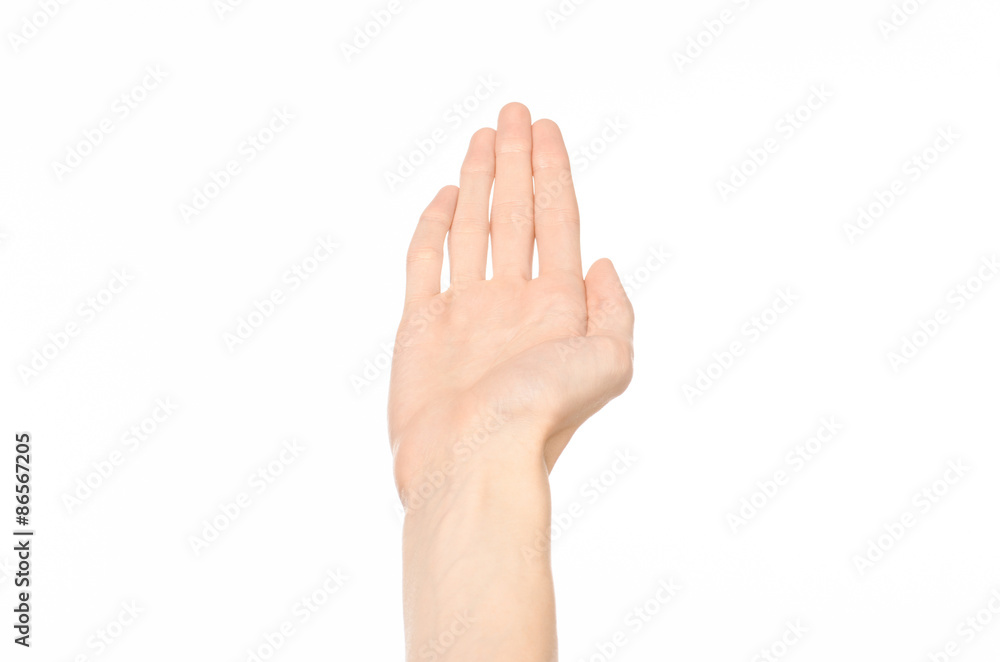 Gestures topic: human hand gestures showing first-person view isolated on white background in studio Gestures topic: human hand gestures showing first-person view isolated on white background in studio