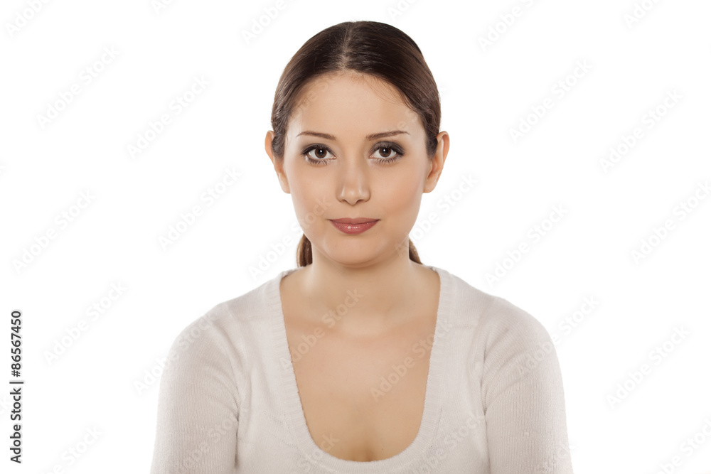 positive young woman on a white background positive young woman on a white background