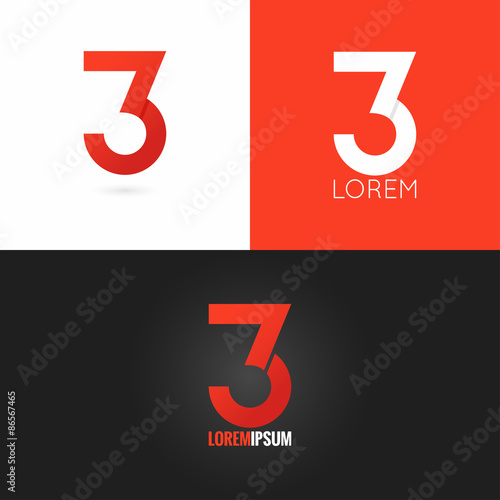 number three 3 logo design icon set background