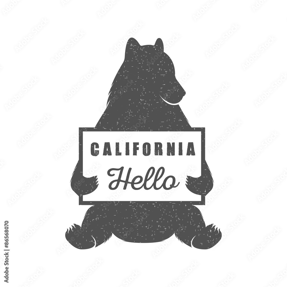 Fototapeta premium Funny Hitchhiking Bear with California Sign