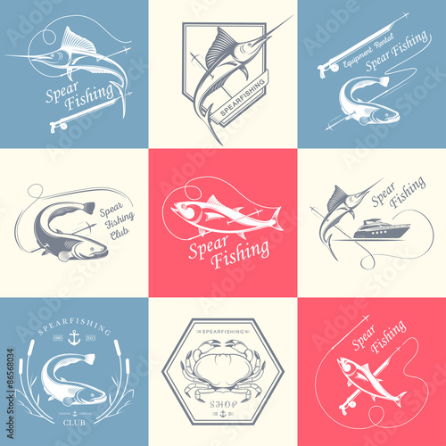 Big Set of Logos, Badges and Icons Spearfishing