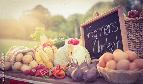 Table with locally grown vegetables 