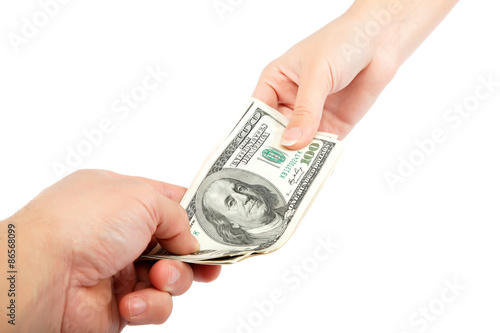 Transferring of money from hand to hand. photo