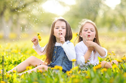 Portrait of two girls in the woods girlfriends