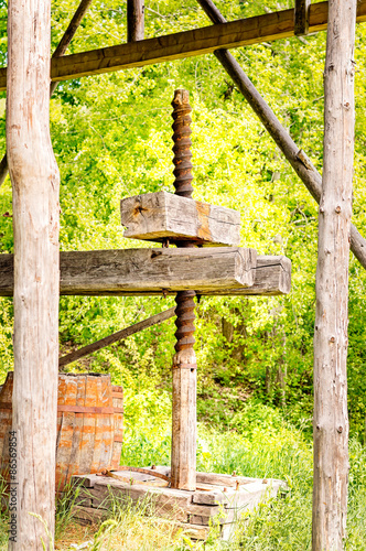 Old grape press made of wood