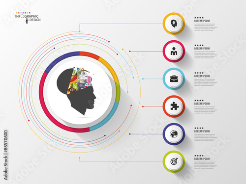 Infographic. Creative head. Colorful circle with icons. Vector