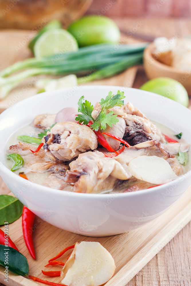 Traditional thai soup Tom Kha Gai - coconut milk with chicken Traditional thai soup Tom Kha Gai - coconut milk with chicken