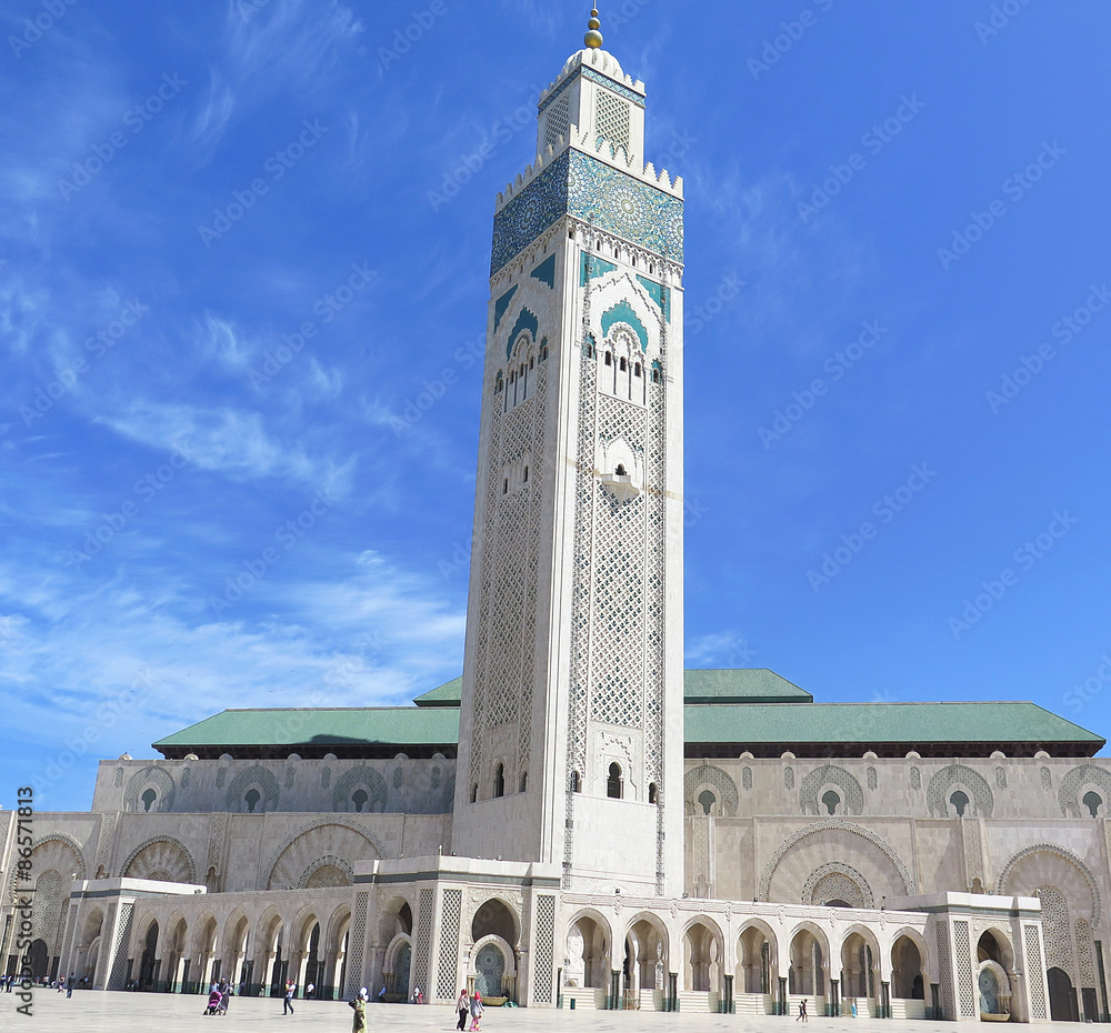 Fototapeta premium Minarete de la plaza de Hassan II, Casablanca, Norte de África