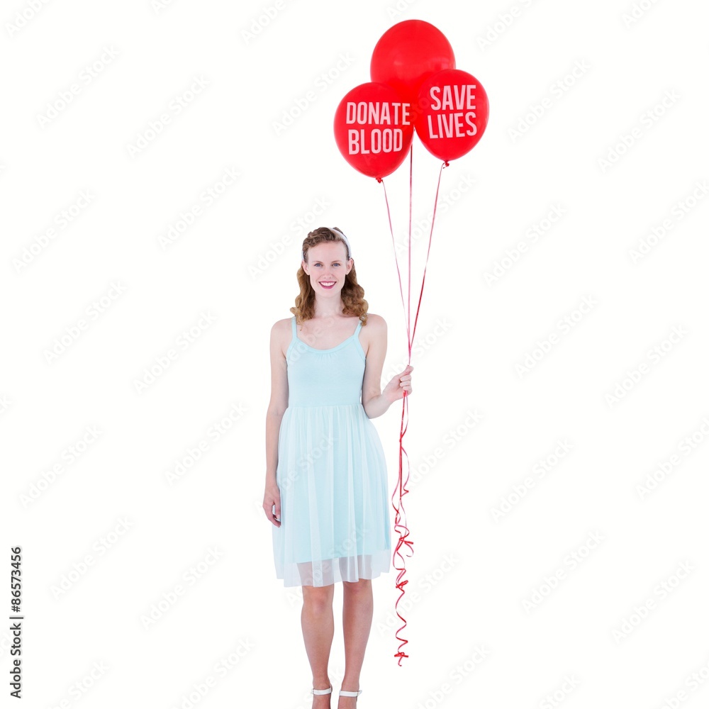 Composite image of happy hipster woman holding balloons Composite image of happy hipster woman holding balloons