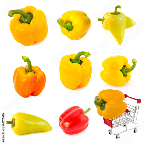 Collection of pepper isolated on white background