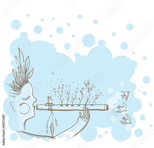 Vector illustration of The man with Native Americans flute