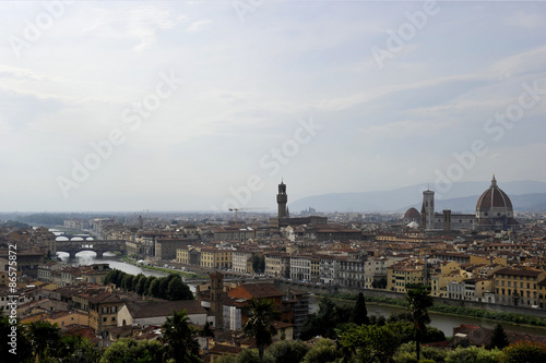 Florence cityscape with Duomo Santa Maria Del Fiore and Piazza Della Signoria from Piazzale Michelangelo, Italy