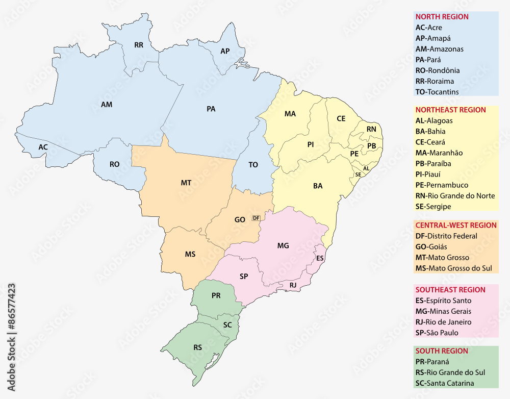 Brazil, administrative and territorial division map