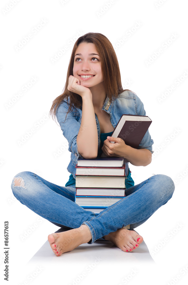 Student girl with books on white Student girl with books on white