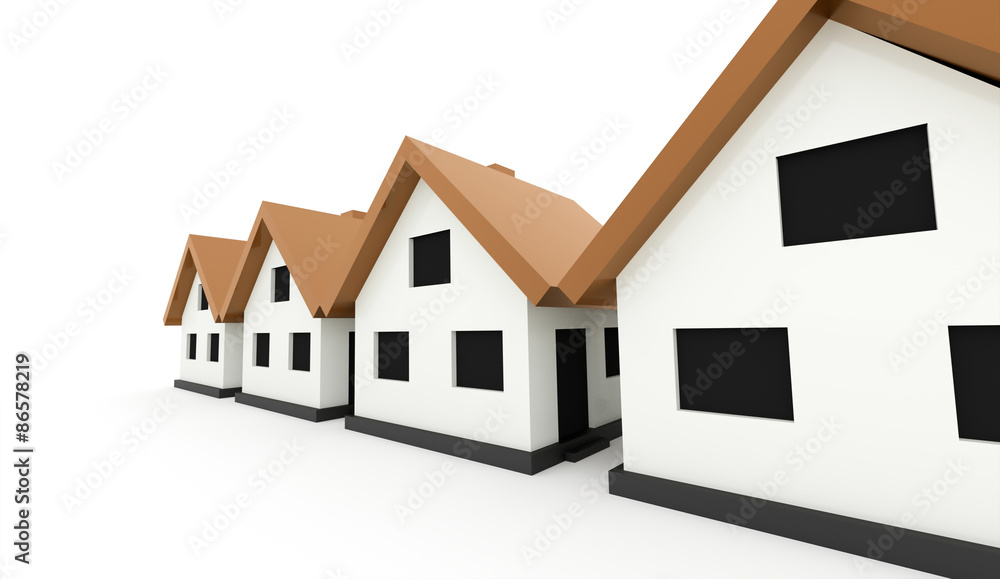 A small houses with orange roof on a white background A small houses with orange roof on a white background