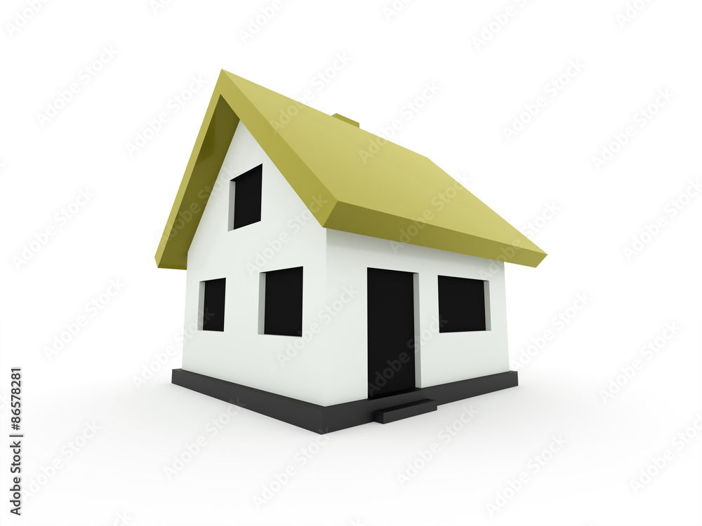 A small houses with green roof on a white background A small houses with green roof on a white background