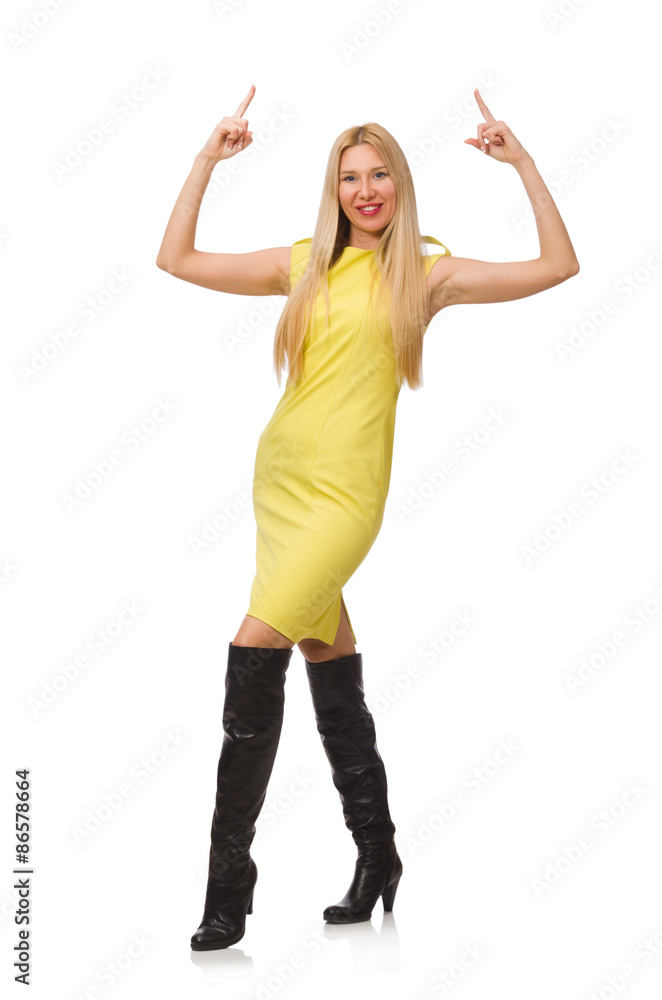 Pretty fair girl in yellow dress isolated on white Pretty fair girl in yellow dress isolated on white