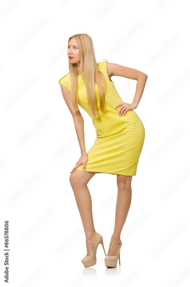 Pretty fair girl in yellow dress isolated on white Pretty fair girl in yellow dress isolated on white