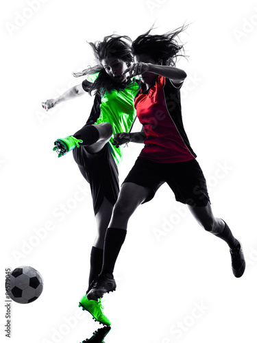 women soccer players isolated silhouette