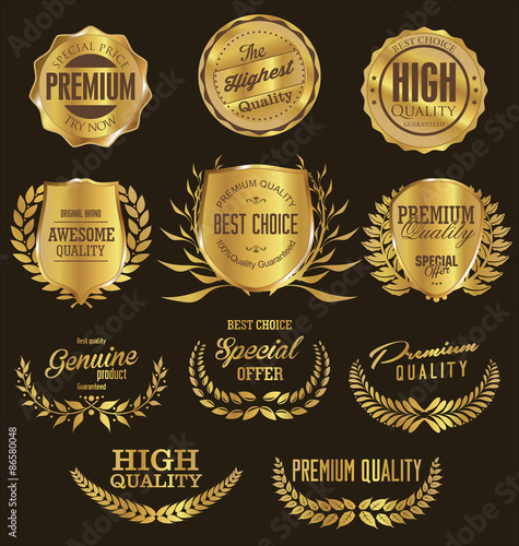 Golden premium quality retro vintage shields and laurels
