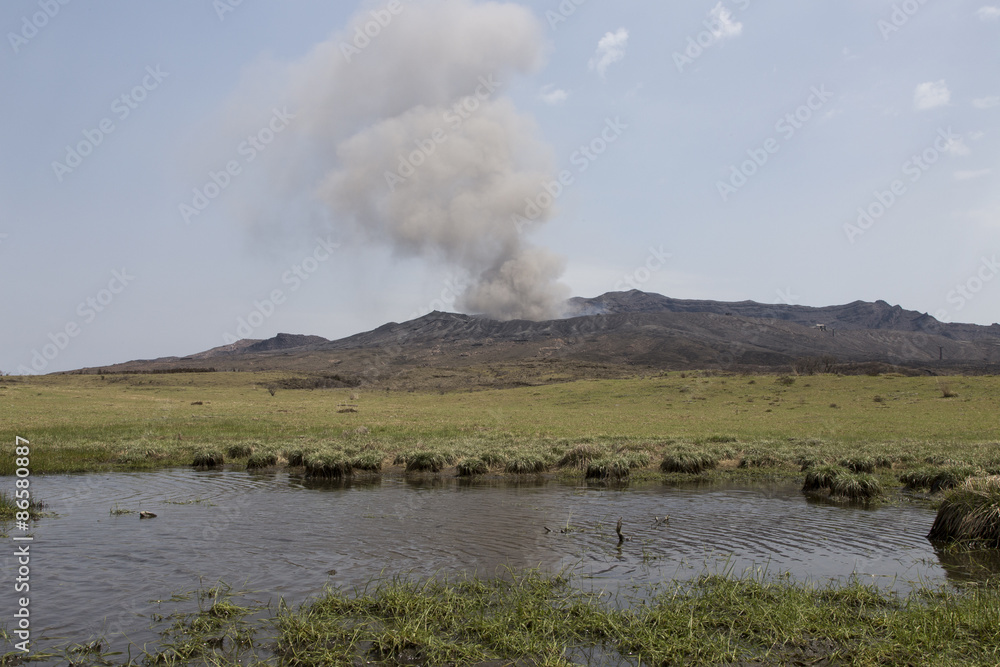 Fototapeta premium Landscape view of Mount Aso in Kyushu, Japan