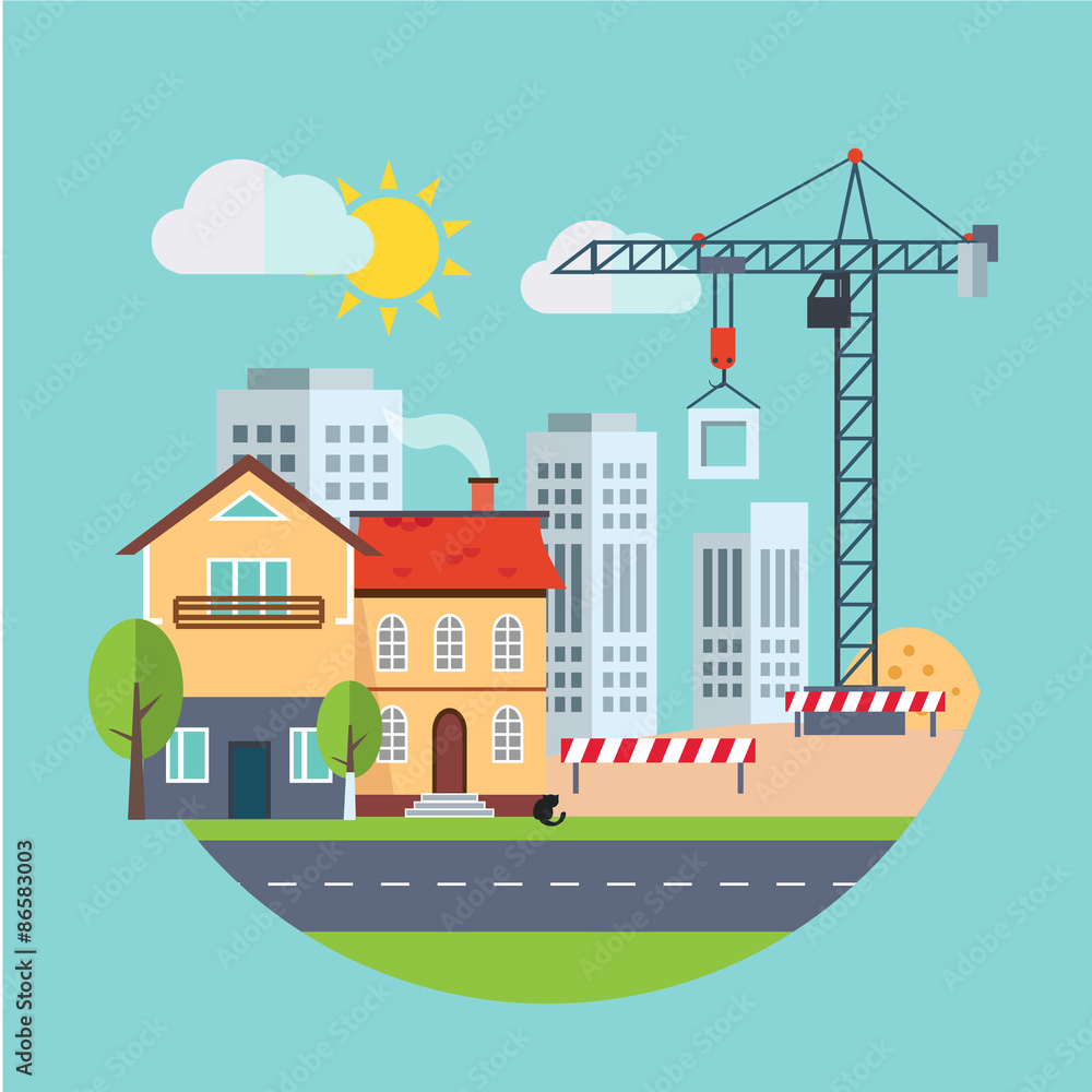 Flat Design Vector Building Construction and Urban Landscape