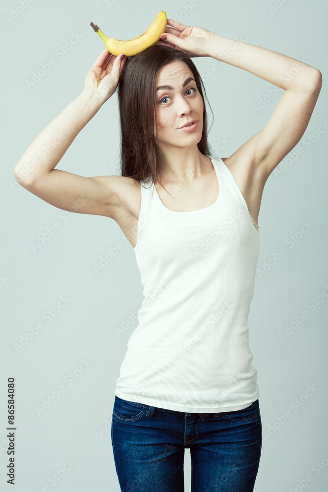 Raw, living food concept. Portrait of happy young woman Raw, living food concept. Portrait of happy young woman