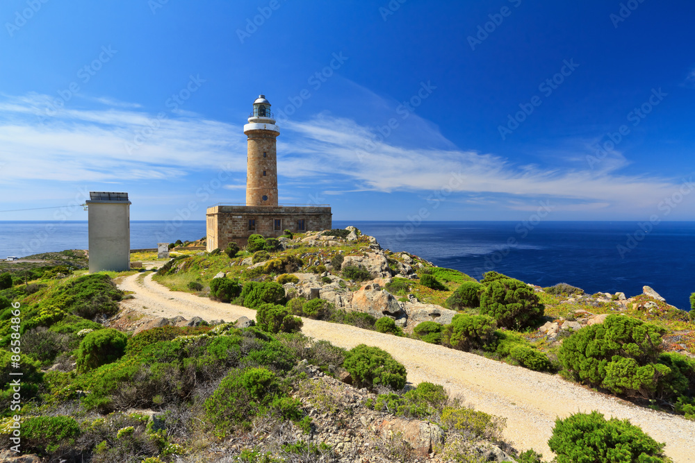 lighthouse in Capo Sandalo - San Pietro Isle, Sardinia, Italy 
