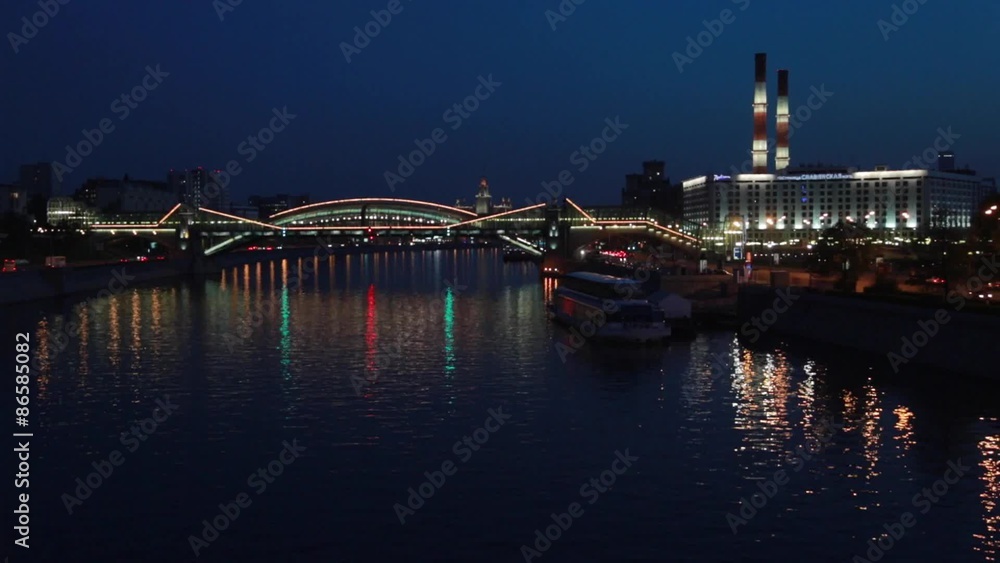Romantic view of Moscova river in Moscow by night Romantic view of Moscova river in Moscow by night