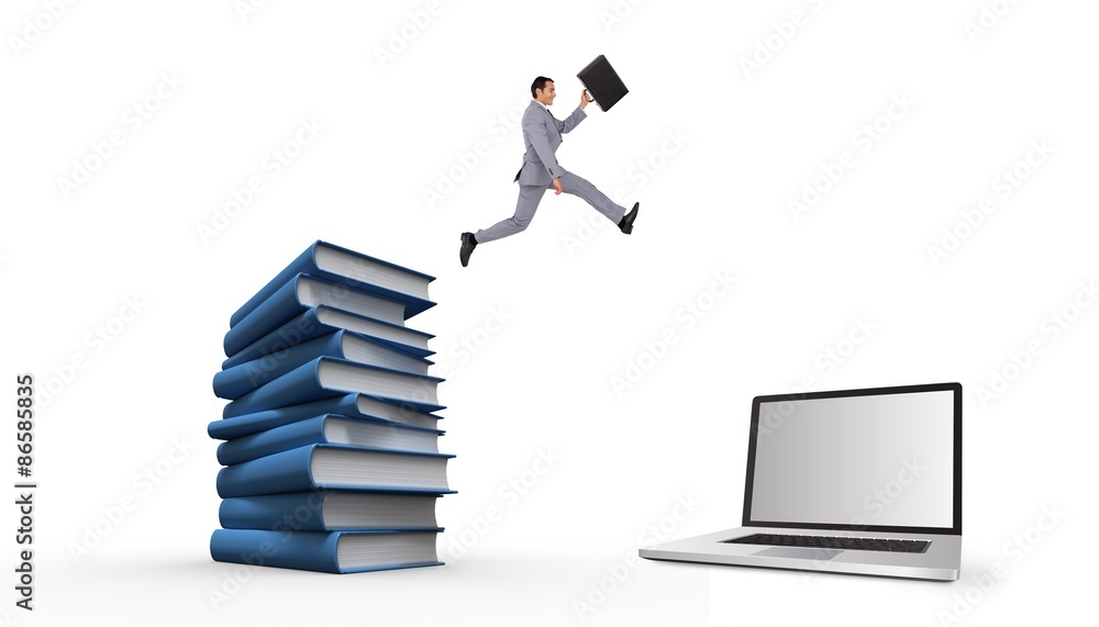 Composite image of businessman running with a suitcase Composite image of businessman running with a suitcase