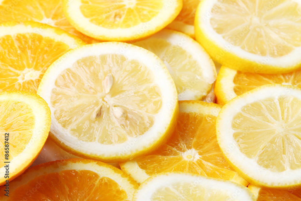 stack of citrus fruits slices. Oranges and lemons. stack of citrus fruits slices. Oranges and lemons.