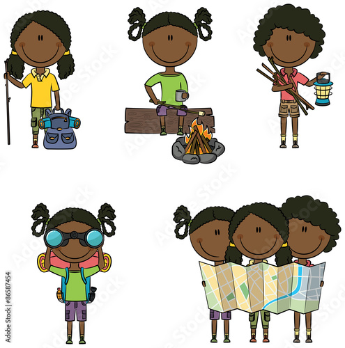 African-American camping girls