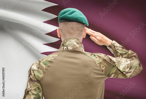 National military forces with flag on background conceptual series - Qatar