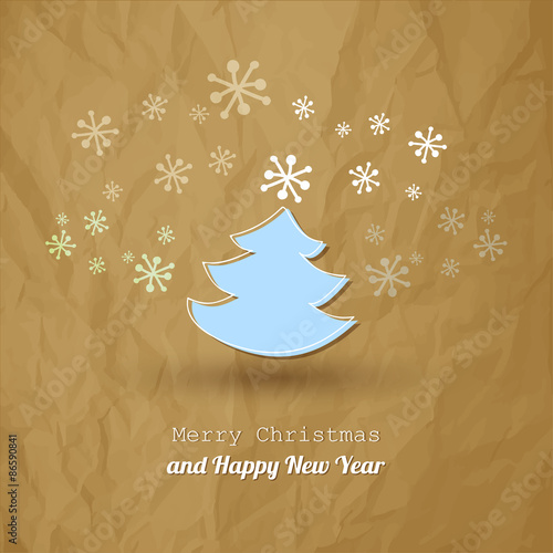 Christmas tree postcard vintage eps vector with snowflakes. Holidays symbol.