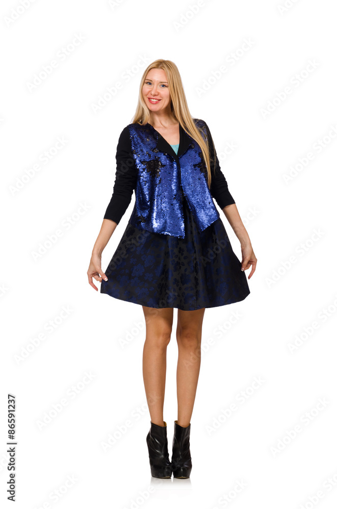 Blond hair girl in dark blue skirt isolated on white Blond hair girl in dark blue skirt isolated on white