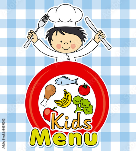 Kids menu. healthy food. Boy chef