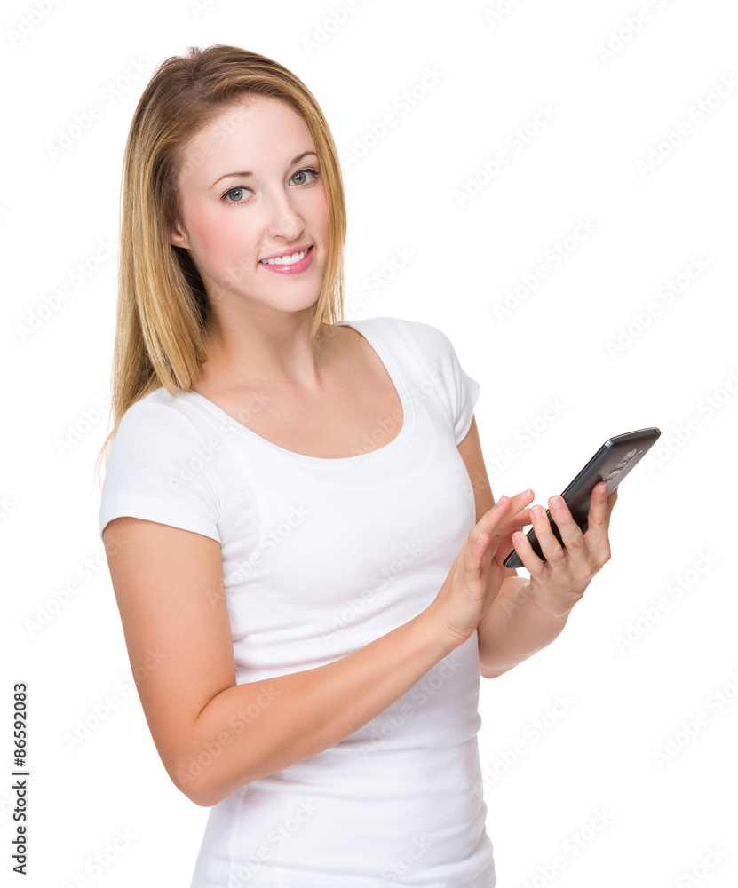 Caucasian woman use of the cellphone Caucasian woman use of the cellphone