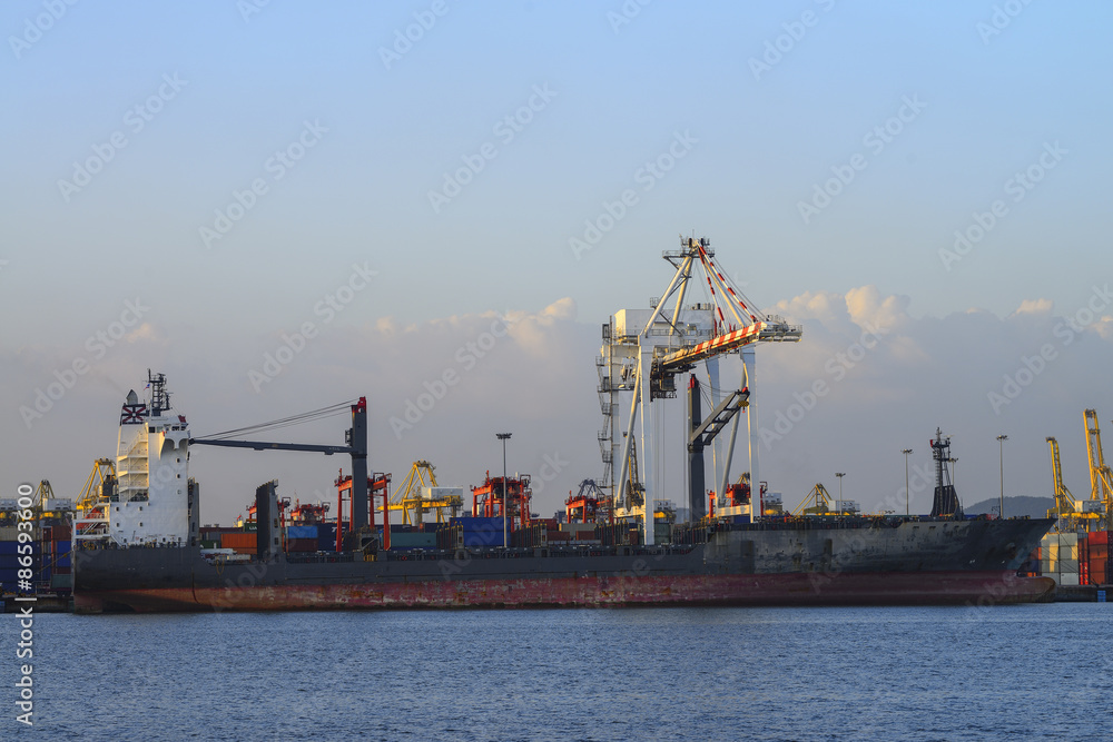 Cargo ship with shipping containers at Thailand