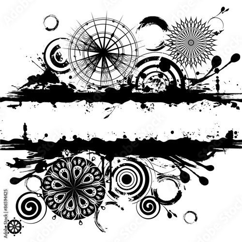 Vector black and white circles abstract square background
