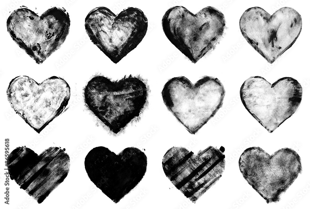 Fototapeta premium grunge painted black heart shapes set