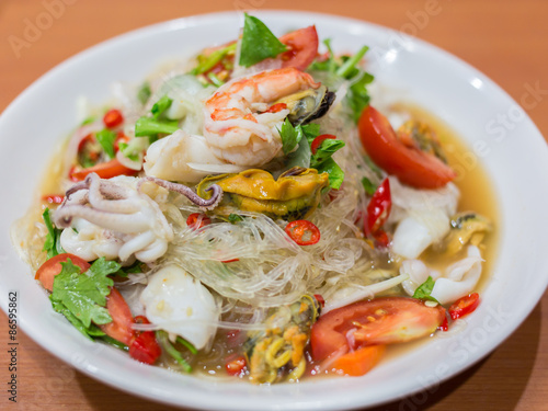 Spicy Shrimp with Squid Salad (Thai food)