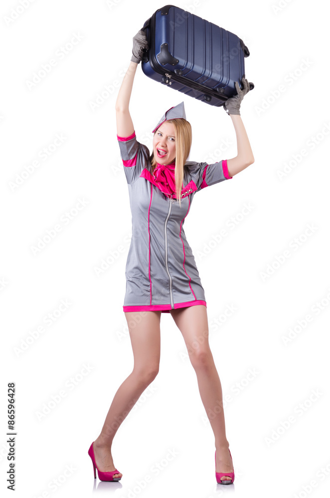 Stewardess with case isolated on white Stewardess with case isolated on white