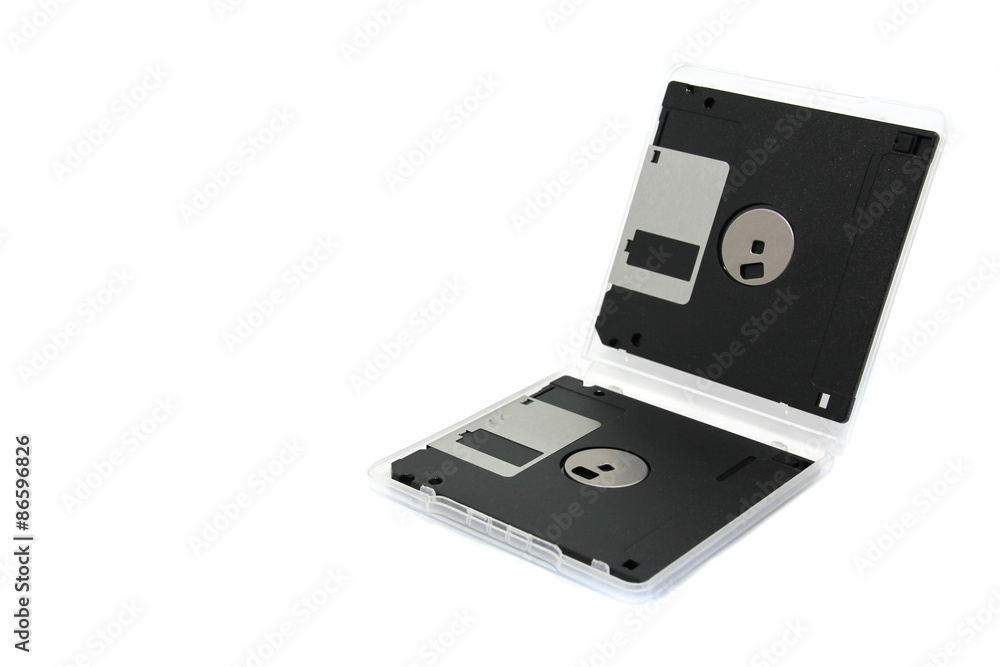 Black floppy disk on white background Black floppy disk on white background