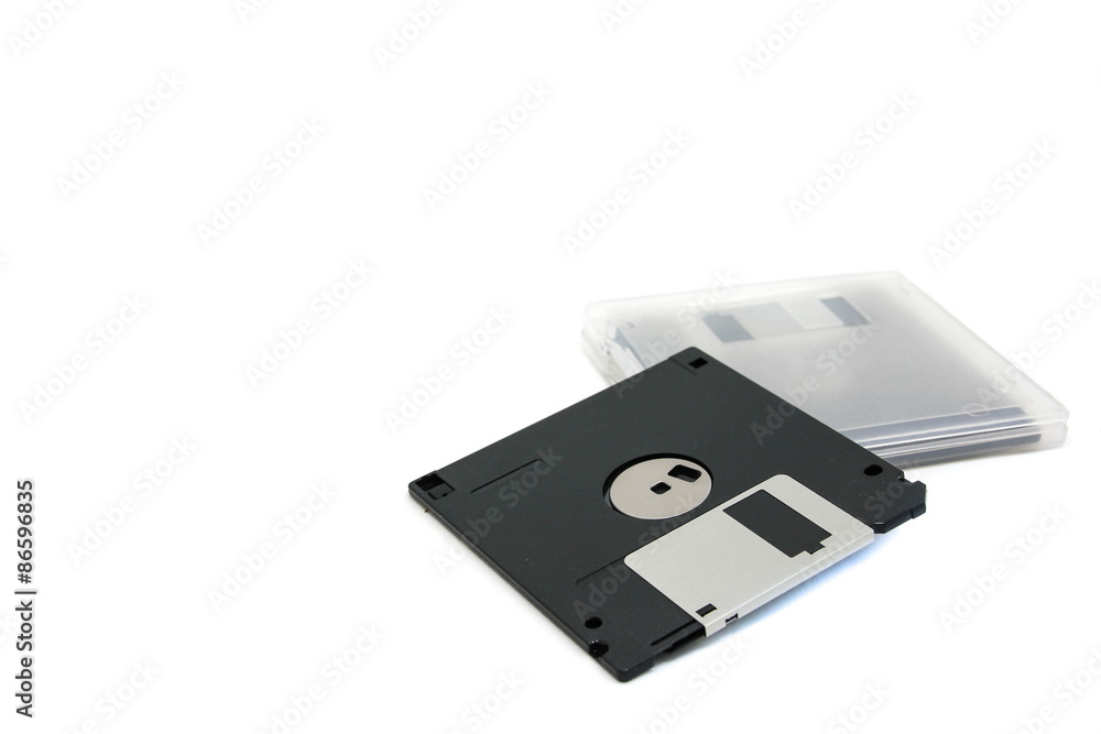 Black floppy disk on white background Black floppy disk on white background