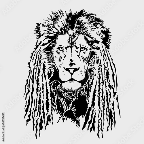 Lion head with dreadlocks - editable vector graphic