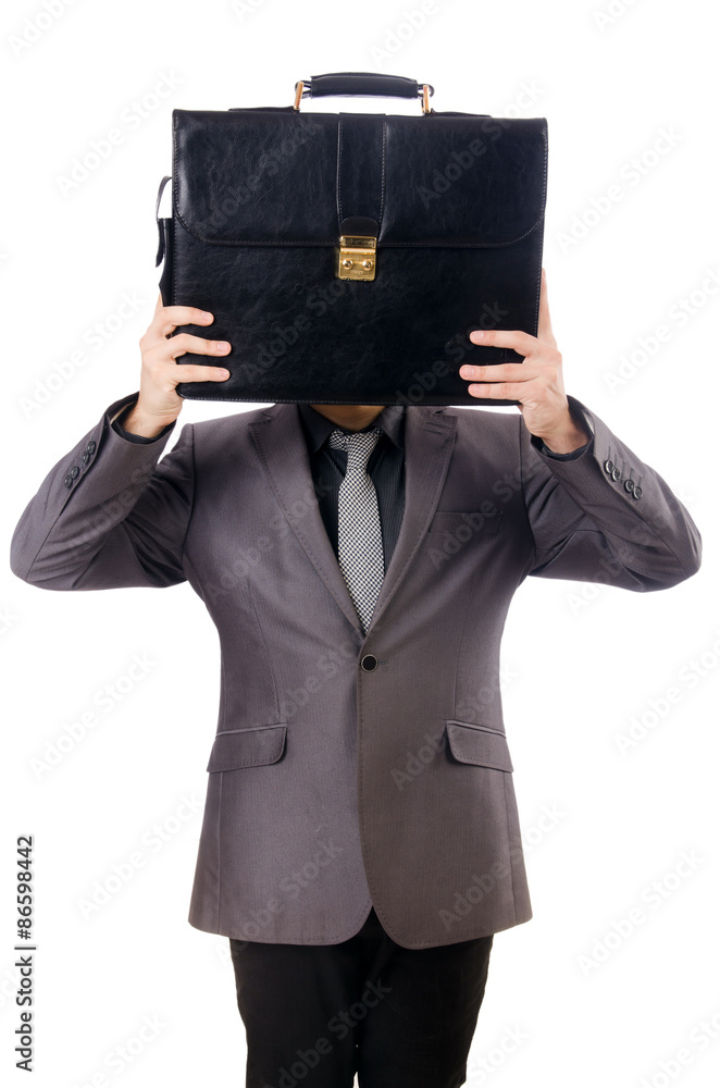 Young man holding briefcase isolated on white Young man holding briefcase isolated on white