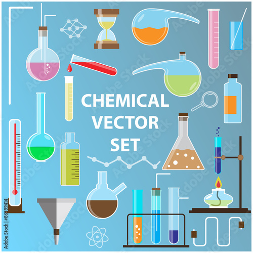 Set of laboratory flasks. Chemistry objects in flat design.