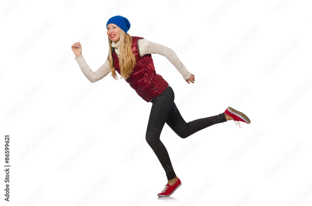 Blond hair girl in bordo vest isolated on white Blond hair girl in bordo vest isolated on white