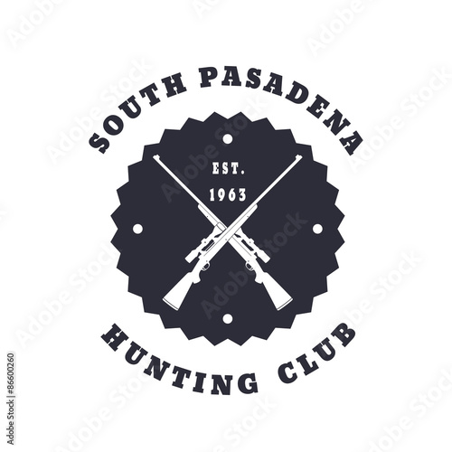 Hunting club round vintage emblem with crossed rifles, vector illustration, eps10