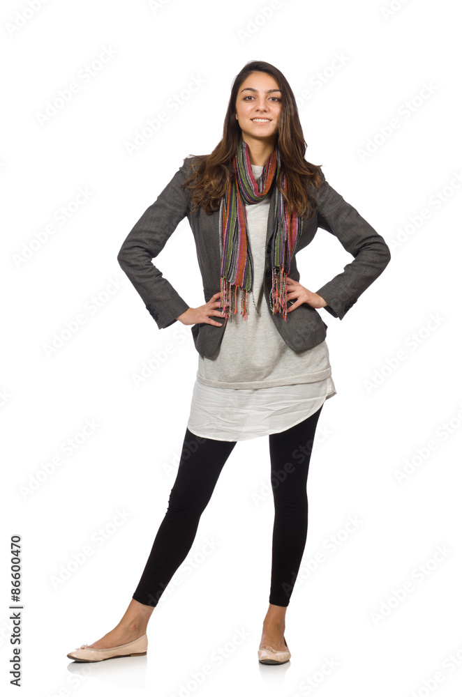 Girl in gray jacket isolated on white Girl in gray jacket isolated on white